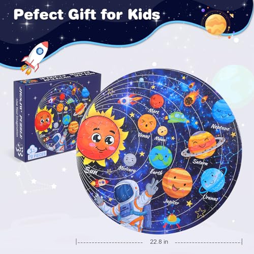 Civaner 70 Pieces Floor Puzzles Round Large Puzzles for Kids Ages 3-5 5-8 Jumbo Jigsaw Puzzle Educational Gifts for Toddlers Girls Boys Baby Shower Holiday Birthday(Solar System) - style: Solar System