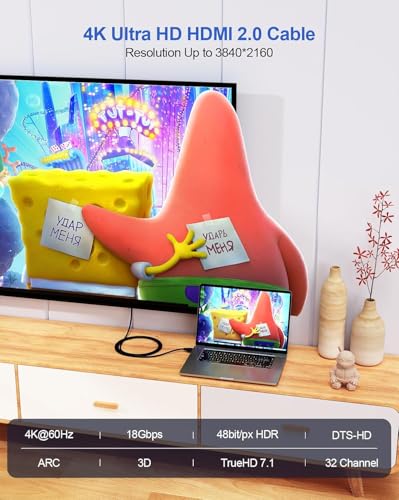Short HDMI Cable 2FT, 4K HDMI Cable 2 Foot High Speed HDMI 2.0 Cord 4K@60Hz, 2K@144Hz, 1080P@240Hz, HDR, 3D, ARC for TV Box, Switch, Laptop, HDTV, Monitor, PS5/PS4, Xbox - size: 2FT