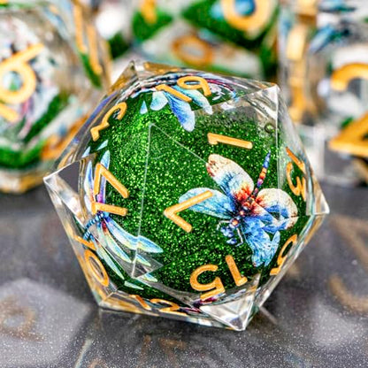 DND Dragonfly Dice 7PCS Polyhedral Sharp Edge Dice Set with Gift Case for Dungeons Dragons Role Playing Game, RPG Resin D and D Dice D6 D8 D10 D12 D20 D% (Gold Green) - color: Qt-gold Green