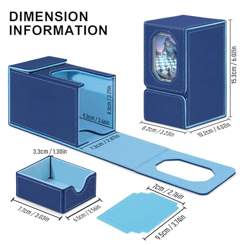 Card Deck Box for MTG Commander, Fits 100+ Double-Sleeved Cards Card Case | with Detachable Dice Tray, 2 Dividers, Removable lid, Trading Card Storage Box, Sturdy and Durable, Fits TCG/PTCG/Sports Card - color: Dark Blue and Light Blue