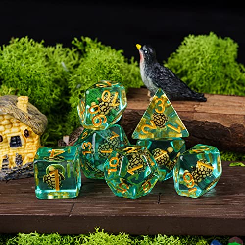 Cusdie 7-Die DND Dice, Polyhedral Dice Set Filled with Animal, for Role Playing Game D&D Dice (Brown Turtle) - color: Brown Turtle