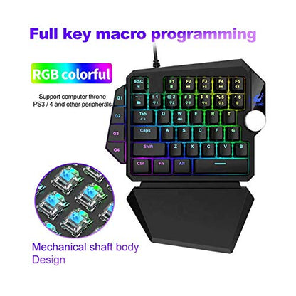 Mini Gaming Keyboard, One Handed RGB Mechanical Gaming Keyboard with 4 Onboard Macro Keys, Detachable Wrist Rest, for PC Laptop Computer