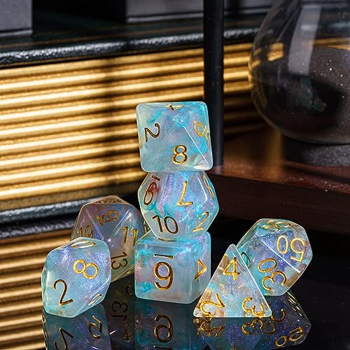 UDIXI 7PCS D&D Polyhedral Dice Set Swirls Glitter DND Dice Set for RPG | Cyan Pink Colors, Dreamy Effect, Velvet Dice Bag Packaging, for Dungeons and Dragons Role Playing Games and Tabletop Games - color: Cyan With Pink