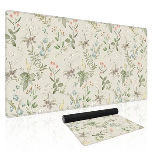 Baziabbo Green Desk Mat,XXL Extended Large Mouse Pad,Gaming Mousepad with Stitched Edge,Non-Slip Rubber Base Keyboard Desk Pad for Home Office Study Game (Green Plants) - color: Green Plants