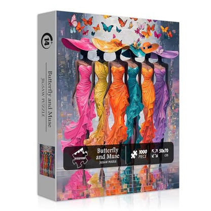 Impossible Puzzle for Adults 1000 Pieces,Black Woman Butterfly Puzzles, Elegant Lady Aesthetic Art Challenge Jigsaw Puzzle - style: Butterfly Muse Puzzle