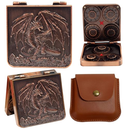 Metal DND Dice Set 7-in-1 Spinner with Dragon Case - Vintage Copper | Foldable polyhedral dice, for Dungeons & Dragons RPG games, Premium metal spinner,3D dragon, storage case included - color: Vintage Copper