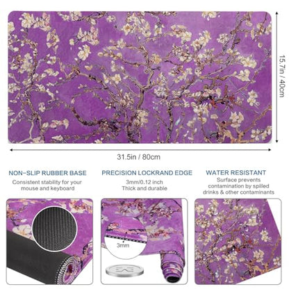 Vimorco Waterproof Mouse Pad,31.5 x 15.7'',Purple Flowers Desk Pad,Office | XXL Large Mouse Extended Gaming Mousepad with Anti-Slip Rubber Base,Computer Laptop Keyboard Mouse Mat for Work,Game,Office - color: Purple Flowers