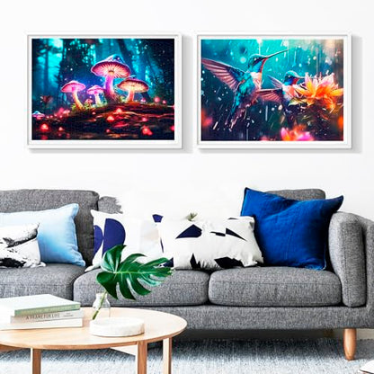 Edsjegn 2 Pack 1000 Piece Puzzle for Adults Jigsaw Puzzles 1000 Pieces 2000 Piece Puzzles for Adults Hummingbird Mushroom Jigsaw Puzzles White Elephant Gifts - color: Hummingbird + Mushroom