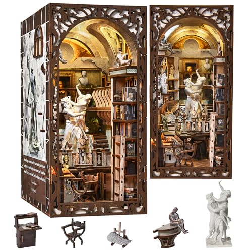 MiniCity Bernini Workshop Book Nook Kit, DIY 3D Wooden Puzzle with LED | Create a sculpture studio for display; LED lighting, glue/tools and guide included; 436 pieces, 6-8 hr build, ages 14+. - style: Bernini's Workshop