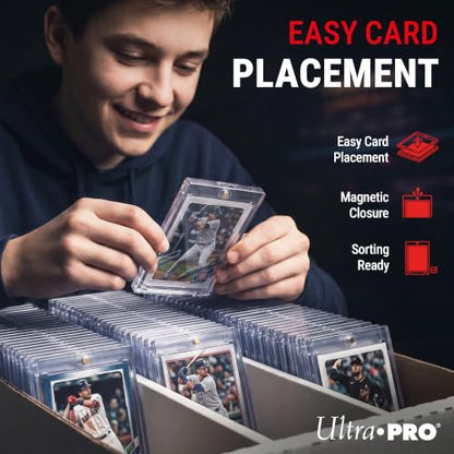 Ultra Pro ONE-TOUCH 75PT Magnetic Card Holder – Hard Plastic Trading Card Holder with UV Blocking – Clear Display for Standard Size 2.5" x 3.5" – Diamond Corners & Frosted Borders – 5 Pack