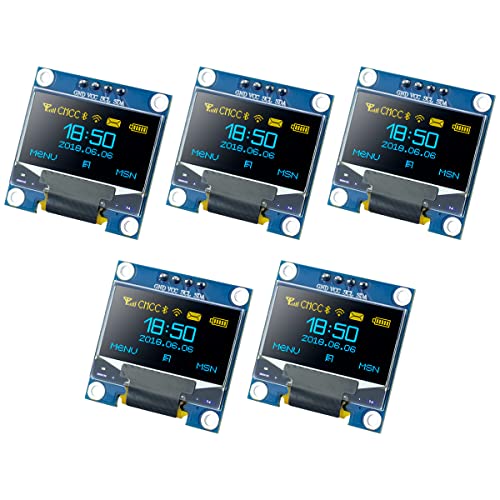 Hosyond 5 Pcs 0.96 Inch OLED I2C IIC Display Module 12864 128x64 Pixel SSD1306 Mini Self-Luminous OLED Screen Board Compatible with Arduino Raspberry Pi(Blue and Yellow) - color: Blue and Yellow