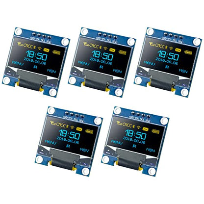 Hosyond 5 Pcs 0.96 Inch OLED I2C IIC Display Module 12864 128x64 Pixel SSD1306 Mini Self-Luminous OLED Screen Board Compatible with Arduino Raspberry Pi(Blue and Yellow) - color: Blue and Yellow