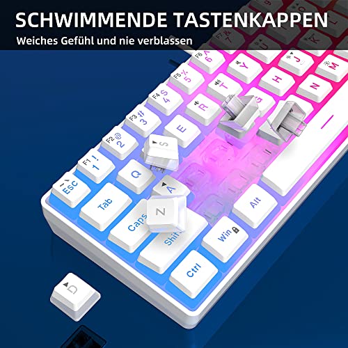 DGG 60% Wired Gaming Keyboard, Pudding Keycaps with Translucent Layer, RGB Backlit Ultra-Compact Small Keyboard, Waterproof Mini Compact 61 Keys Keyboard for PC/Mac Gamer, Typist, Travel, White - color: White