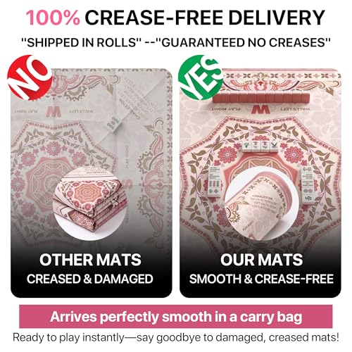 Mahjong Mat 31.5x31.5 inches – Quiet, Foldable Table Mat for Mahjong, Card Games & Board Games, 3-Layer Noise-Reducing Design, Waterproof & Easy-Clean, Includes Storage Bag (Pink - Regular) - color: Pink - Regular