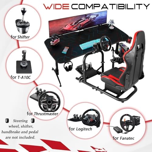 Marada Racing Simulator Cockpit with Gaming Race Seat Fit for Logitech G27 G920 G923,for Thrustmaster T300RS,for Fanatec,Steering Wheel Stand, 50mm Large Round Tube&More Stable No Wheel Pedal Shifter