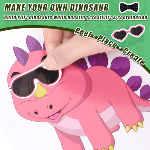 42 Sheets Create Funny Dinosaur Stickers, Make a Face Stickers for Boys and Girls, Travel Sticker Books, Party Favors, Birthday, Home, School and Activities Gifts for Kids Ages 3+ - style: Dinosaur