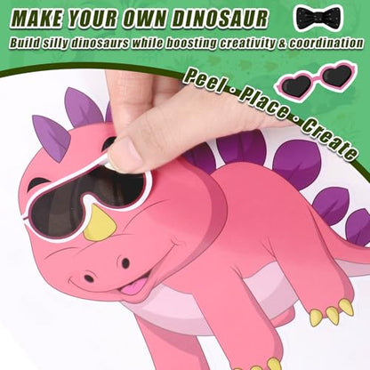 42 Sheets Create Funny Dinosaur Stickers, Make a Face Stickers for Boys and Girls, Travel Sticker Books, Party Favors, Birthday, Home, School and Activities Gifts for Kids Ages 3+ - style: Dinosaur