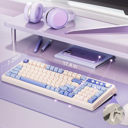 AULA 99 Key Purple Keyboard, Wireless Gaming Keyboard with Number Pad | RGB Backlit,Programmable,Creamy Sounding,Tri-Mode BT/2.4GHz/USB-C,2000mAh Membrane Keyboard,Thocky Computer Keyboards - color: Purple-Beige