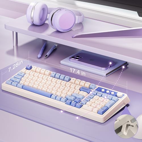 AULA 99 Key Purple Keyboard, Wireless Gaming Keyboard with Number Pad | RGB Backlit,Programmable,Creamy Sounding,Tri-Mode BT/2.4GHz/USB-C,2000mAh Membrane Keyboard,Thocky Computer Keyboards - color: Purple-Beige