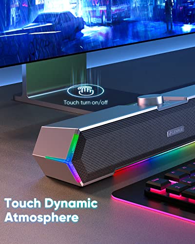 LENRUE G11 Computer Speakers for Desktop, Touch Lights PC Speakers with Surge Clear Sound, USB C/USB Powered, AUX Audio for Computer Desktop PC Laptop Desk - color: Black