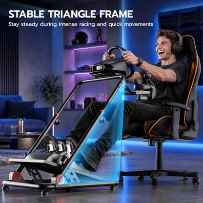ARES WING Foldable Sim Racing Wheel Stand, Shifter Mount Simulator Cockpit | Fit Logitech G25 G27 G29 G920 G923 Thrustmaster T300 T500 T248,No Wheel/Pedals/Shifter,Black