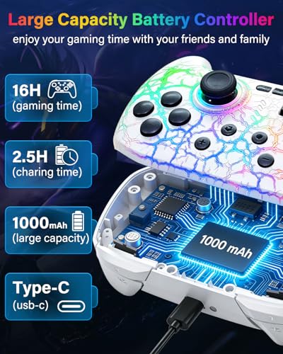Switch Controller Compatible with Nintendo Switch/Switch Lite/OLED/PC | Programmable Wireless Switch Controller with 10 LED Light, 6-Axis Motion, Turbo, Vibration, One-Key Wake Up & Pairing, White - color: white