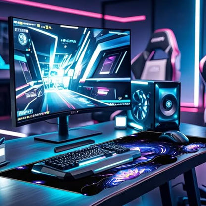 Large Gaming Mouse Pad Set with Wrist Support – 31.5" x 11.8" 4-in-1 XXL Mousepad with Keyboard Wrist Rest, Mouse Wrist Rest & Coaster – Ergonomic Desk Mat for Office, Home – Purple Lotus - color: Purple Lotus