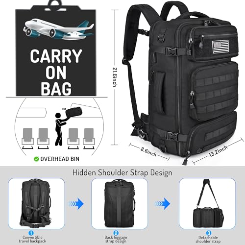 MOZETO Travel Backpack for Men 40L TSA Approved Carry On Backpack with USB Charging Port Durable Water-resistant Convertible Duffle Luggage Bag Large Weekender Bag Daypack Fits 17.3 Inch Laptop