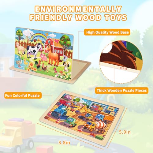Wooden Puzzles for Kids Ages 4-6, 4 Packs 24 PCs Jigsaw Puzzles Preschool Educational Toys Gifts for Children Ages 3-8, Kids Puzzle for 3+ Year Olds Boys Girls