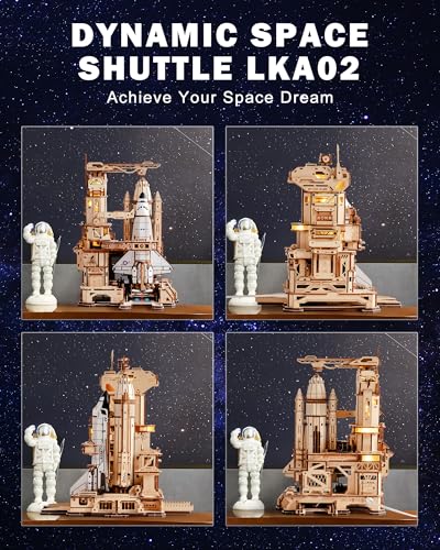 ROKR 3D Puzzles for Adults DIY Space Shuttle | Moving Building Model with Light, Airplane Wooden Puzzles, Desk Decor, Engineering Gifts for Adults Men 14+, STEM Project