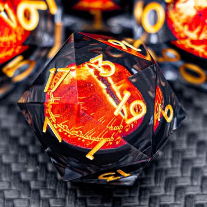 ARUOHHA DND Resin Dice Gazes Eye Dice Black Gold Liquid Core Flaming RPG Sharp Edged Dice Set with Gift Box, Polyhedral D and D Dice Set Compatible with Dungeons Dragons Role Playing Game D20 D6 - color: Sl01-black Gold