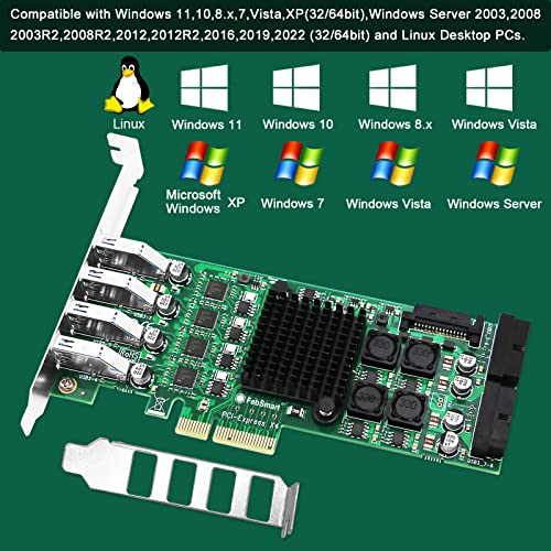 8-Ports PCIE Superspeed 5Gbps USB 3.0 Card for Windows and Linux Desktop PCs, 4X Dedicated 5Gbps USB 3.0 Channel 20Gbps Bandwidth, Built in FebSmart Self-Powered Technology (FS-4C-U8S-Pro) - style: FS-4C-U8S-Pro
