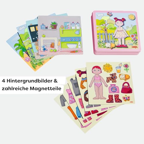 HABA Dress-Up Doll Magnetic Game Box & Magnetic Puzzle for Toddlers, Travel-Friendly Road Trip Toy for Kids, Toddler Activities for Ages 3+, 54 Piece Set - color: Pink - Dress-up Lilli