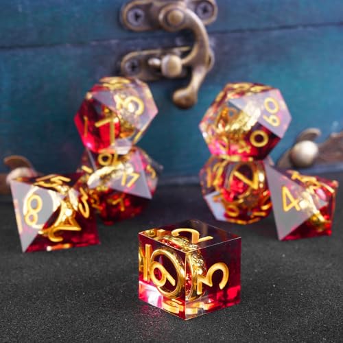 Ring DND Dice Set, 7 Pcs Magic Lord Ring DND Dice Resin Sharp Edge D&D Dice for Dungeons and Dragons RPG Role Playing Games