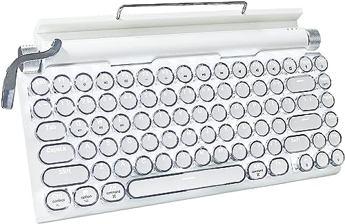 Adventurers Retro Typewriter Keyboard, 75% Layout 83 Keys with Blue Switch,Bluetooth 5.0,Fixed Multi-Color Backlight,Hot-Swappable for PC/Laptops/Mac/ipad(White) - color: White
