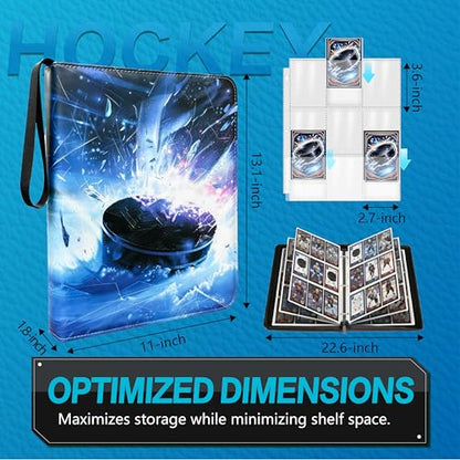 Hockey Card Binder with Sleeves, 9-Pocket Portable Card Protectors Album Holder Book with Zipper, Fits 900 Cards with 50 Removable Sleeves, Hockey Cards Display Storage Carrying Case - color: Hockey-01
