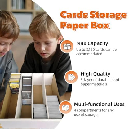 4 Set Sports Card Storage Boxes 3150 Count Bulk Card Trading Cards Collection Box Cardboard Card Storage Box for Card Game Baseball Card Sorting Tray Cases Cards with 4 Dividers Collector