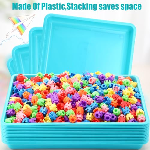 Maitys 15 Pack Plastic Art Trays 12 x 16 Inch Activity Crafts Trays Sensory Tray DIY Projects, Painting, Beads, Jewelry Office Home Organizer Arts and Crafts Supplies(Mint Green) - color: Mint Green