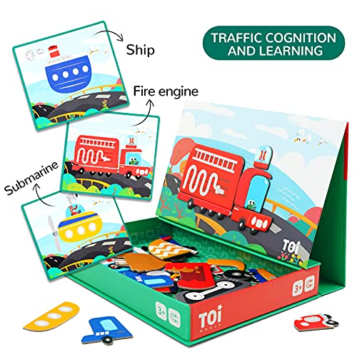 Toi Kids Magnet Toys Magnetic Jigsaw Puzzle Boxes with Game Board for Kids Ages 3-8, Portable Travel Game, Transport - style: Transport