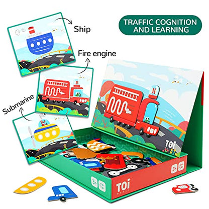 Toi Kids Magnet Toys Magnetic Jigsaw Puzzle Boxes with Game Board for Kids Ages 3-8, Portable Travel Game, Transport - style: Transport