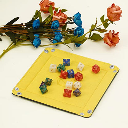 Folding Dice Tray Set, 4 Pieces Felt Dice Tray Holder for DND, RPG, MTG and Other Board Games (Rose Red, Gray, Yellow and Blue)