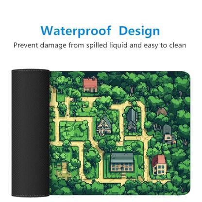 Game Map Gaming Mouse Pad Desk Pad Pixel Art Streets Buildings Grass Large Gaming Mouse Mat with Stitched Edges,Non-Slip Waterproof Rubber Base Mouse Mat 31.5"x11.8" - color: Game-map, size: 31.5" x 11.8"