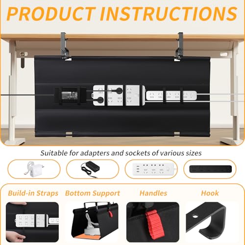 Under Desk Cable Management Tray No Drill,36Inch Cable Management,Black | Clamp and Screw Mount Cable Management Tray, Extra Large Capacity Desk Cable Management, Fabric Wire Management for Office - color: Black, size: 36"L x 5.5"W