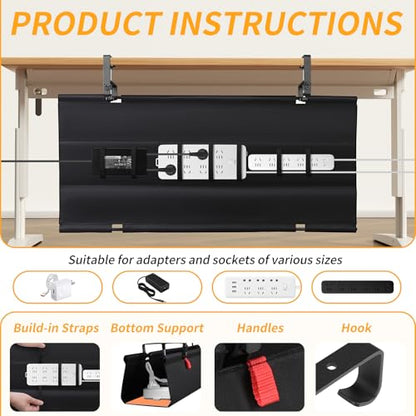 Under Desk Cable Management Tray No Drill,36Inch Cable Management,Black | Clamp and Screw Mount Cable Management Tray, Extra Large Capacity Desk Cable Management, Fabric Wire Management for Office - color: Black, size: 36"L x 5.5"W