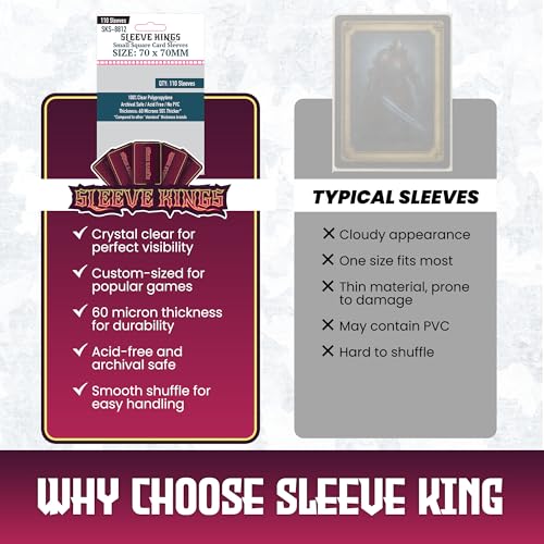 Sleeve Kings Standard Card Sleeves – 110 Count, Clear 60 Micron Thickness, Medium Square Size (70 x 70 mm), Compatible with Power Grid & More – SKU: SKS-8812 - size: 70 x 70 mm, style: Small Square