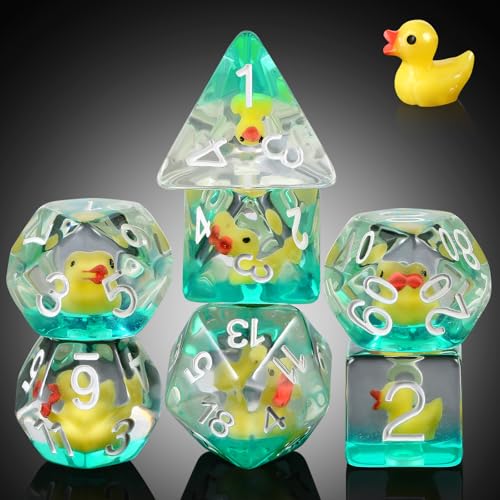 Duck DND Resin Dice, DNDND 7PCS Dungeons and Dragon Dice Set with Velvet Bag for D&D Role Playing Games and Tabletop Games（Duck - color: Duck