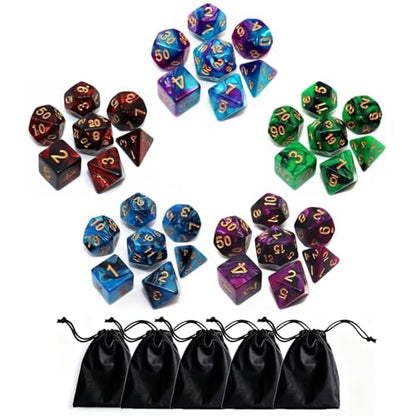 Polyhedral D&D Dice Set-5 Pack Double-Colors Dice Sets Compatible with Dungeons and Dragons DND Role Playing Game RPG MTG Games Dice with D4 D6 D8 D10 D% D12 D20 (5 Colors Set) - color: 5 Pack Double-colors Dice