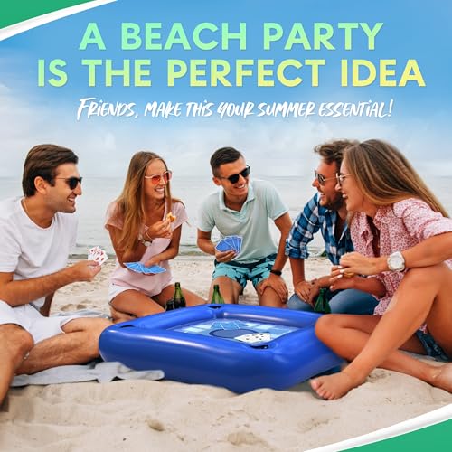 DIMROM Floating Table for Pool with Cup Holders – Adult Pool Games with Waterproof Cards – Pool Float Games – Perfect for Party, Snacks, Drinks, Hot Tub & Summer Fun