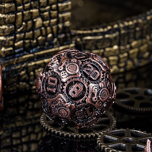 Metal Dice Set D&D, 7-Die DND Dice Metal Gear Dice with Gift Bag for Role Playing Games(Antique Copper) - color: Antique Copper