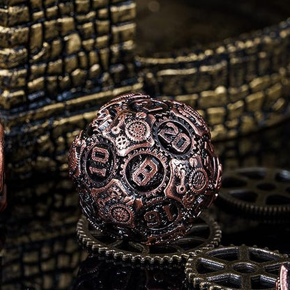 Metal Dice Set D&D, 7-Die DND Dice Metal Gear Dice with Gift Bag for Role Playing Games(Antique Copper) - color: Antique Copper